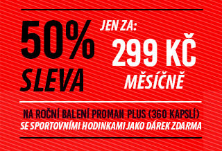 Banner 50% sleva na roční balení (360kapslí) se sportovními hodinkami jako dárek zdarma a jen za 299kč měsíčne