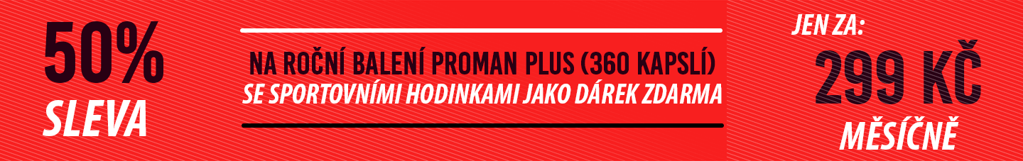 Banner 50% sleva na roční balení (360kapslí) se sportovními hodinkami jako dárek zdarma a jen za 299kč měsíčne